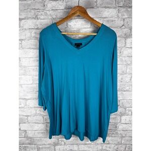 J Jill‎ Wearever Collection Popover Top XL 3/4 Slv V Neck Teal Blue Relaxed Fit